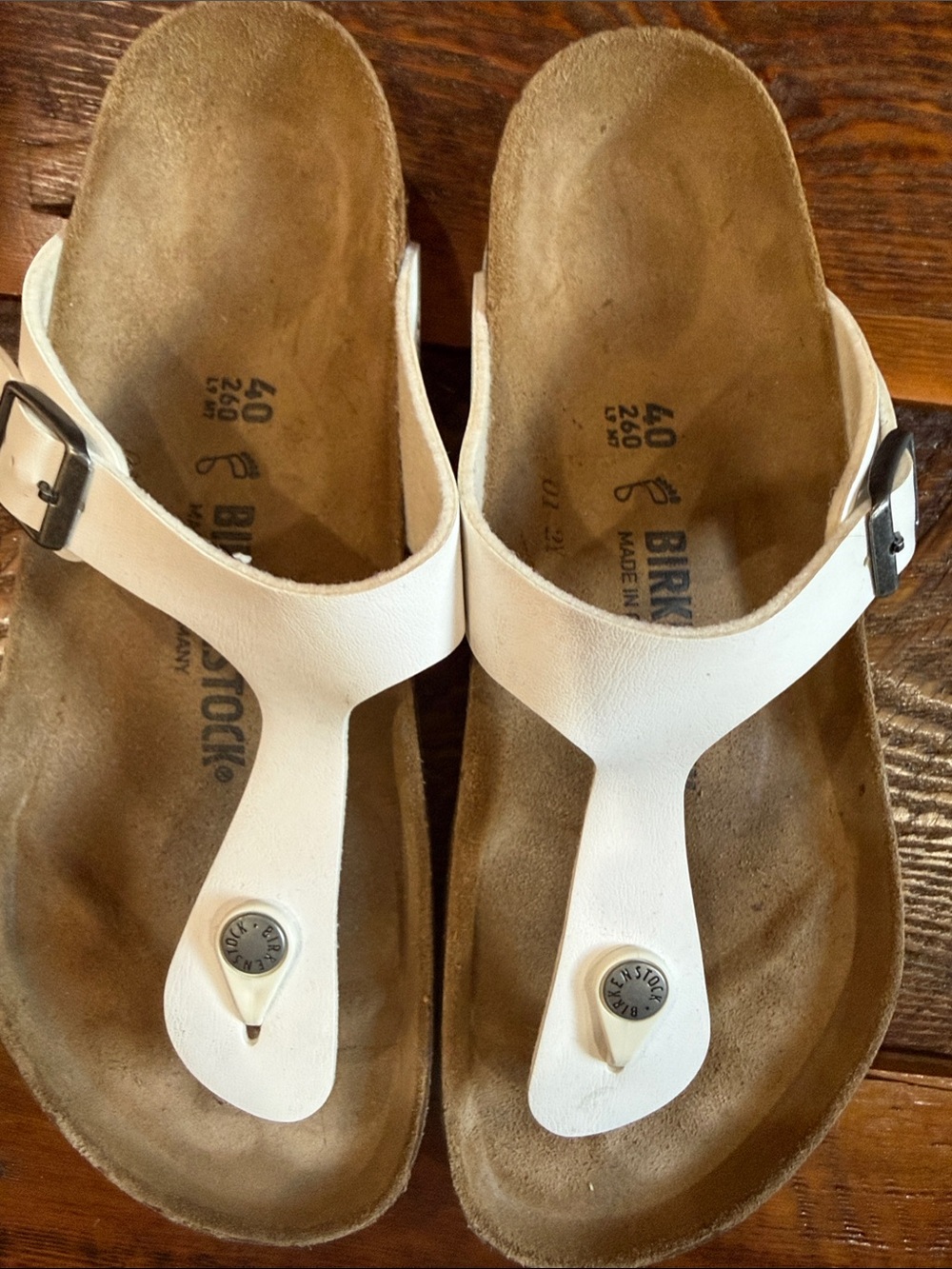 Birkenstock White Gizeh Leather Thong Sandals